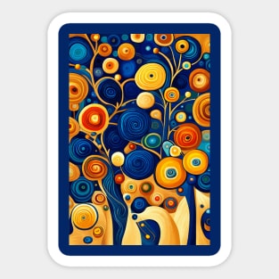 Blue and Gold Cute Abstract Flowers Still Life Painting Sticker